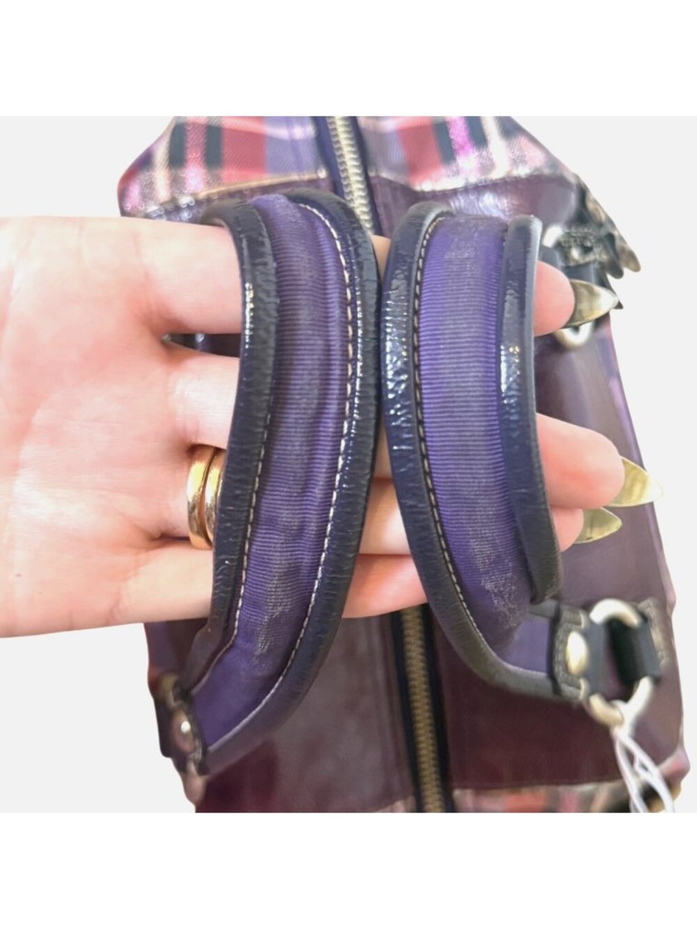Coach Poppy Purple Tartan Plaid Limited Ed Bag W Purple Patent Leather No 15884 - Picture 10 of 11